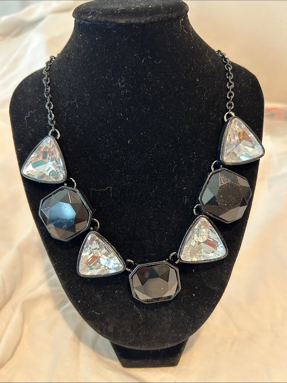New York & Company Black and Clear Geometric Statement Necklace